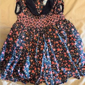 Vintage Floral Kids Dress with Navy and Pink Accents
